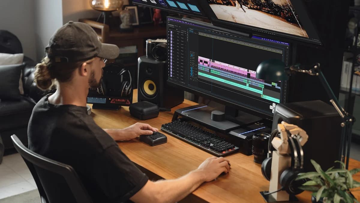 An editor cutting a vertical hook on a desktop timeline