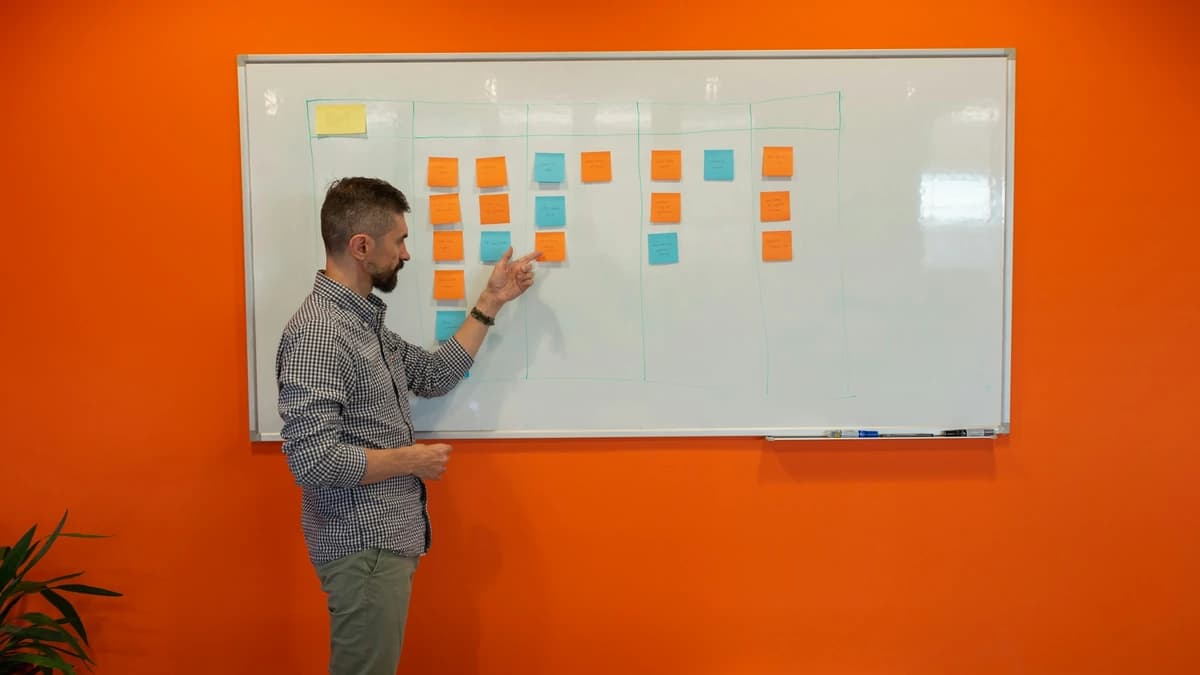 A writer laying out beats on a whiteboard