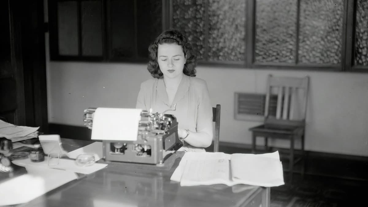 A writer working through pages at a typewriter