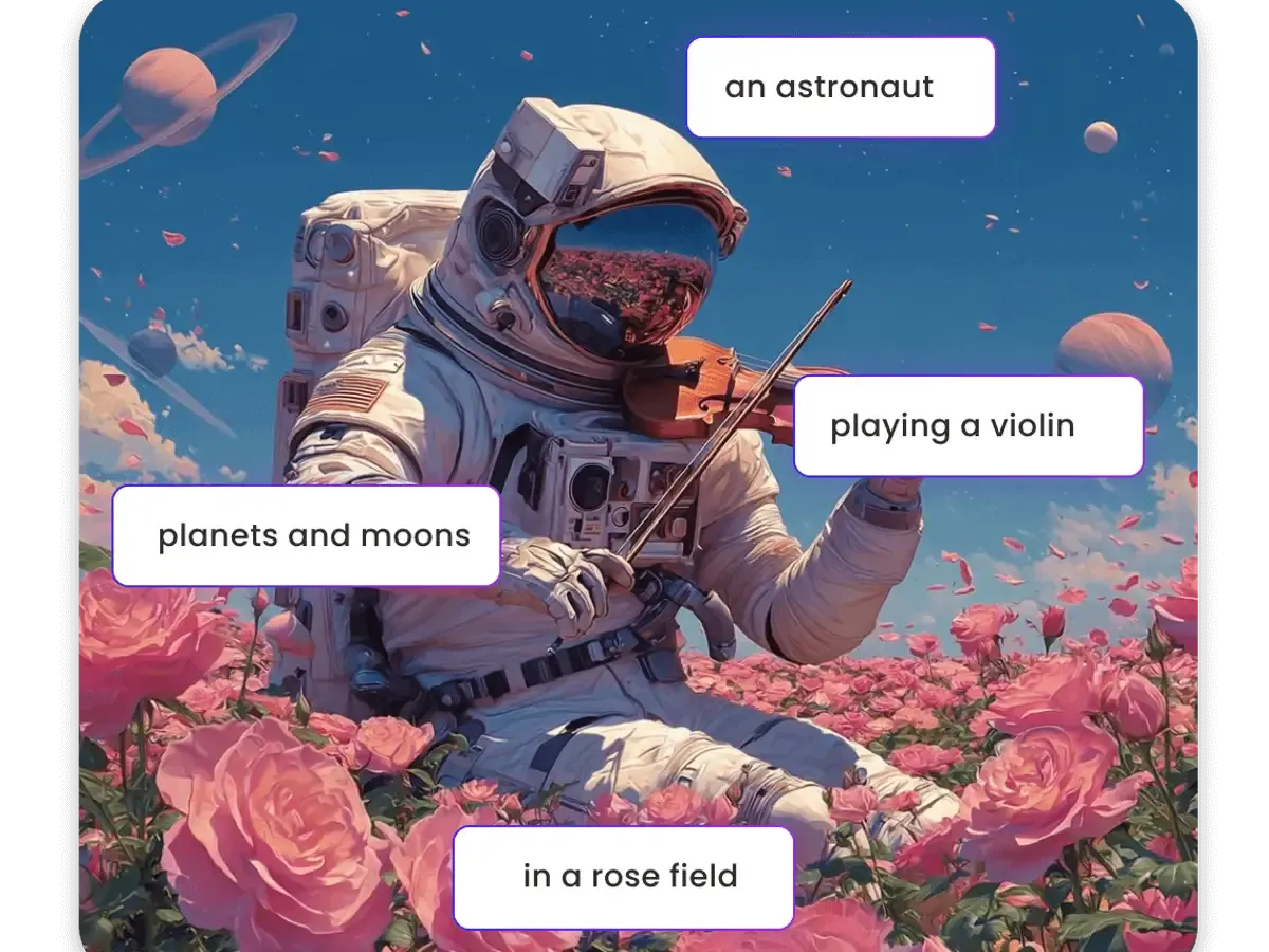 AI image generator splitting a prompt into labelled clauses
