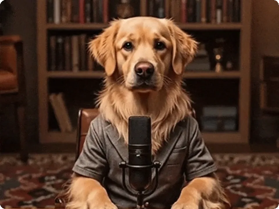 An unlikely narrator at a microphone demonstrating audio matching
